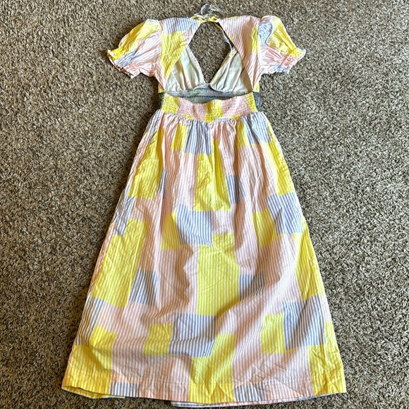 Urban Outfitters Liliana Side Slit Midi Dress Puff Sleeve patchwork striped Sz M - Picture 5 of 16